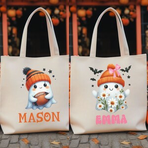 Personalized Halloween tote bag, Kids trick or treat goodie candy bag for Halloween, Custom Halloween candy sack, Childs Halloween treat bag