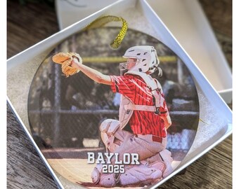 Personalized photo sports glass ornament, Custom Players name soccer gift, xmas sports Team ornament, custom gift for baseball player 2025
