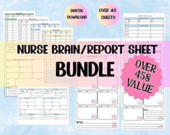 Nurse report sheet Bundle, ICU report sheet, nurse brain sheet, medsurg RN handoff tool, 2 patient nurse report sheet, SBAR nurse report