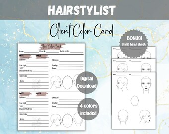Hairdressing Forms, Hairstylist Color formulation record card, esthetic business forms, Hair stylist salon forms, Hair extension forms