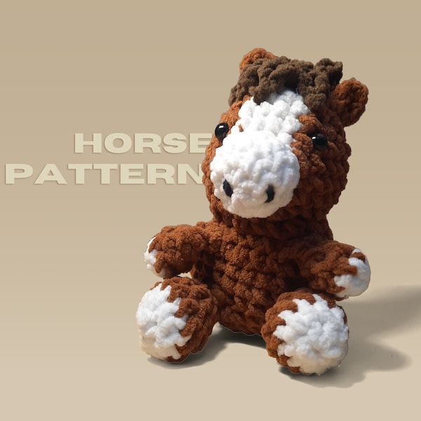 Modèle cheval au crochet, couture basse, motif peluche, motif cheval amigurumi, tutoriel PDF, tutoriel en anglais, terminologie américaine