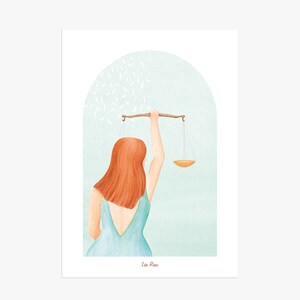 Manifesto di EQUILIBRIO | Stampa del segno zodiacale | Decorazione murale zodiacale | Acquerello ispirato all'Art Nouveau | Libra.