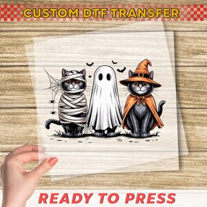 Boo Halloween DTF Transfer, Spooky Pumpkin Black Cat Ghost Design, Trick or Treat Heat Press Iron On, Cute Fall Party