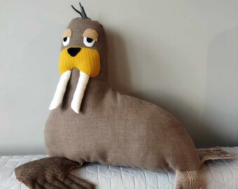 Handmade large plush walrus, sea creatures, custom stuffed animal, unique mascot, gift for a polar animal lover