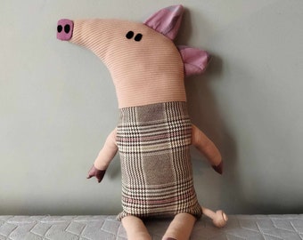 Plush pig toy, pink pig, stuffed animal, funny mascot, gift for piglet lover, handmade cuddly toy