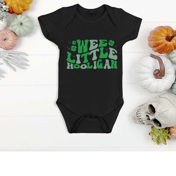 Wee Little Hooligan Toddler Onesie; St Patrick's Day Kids Pullover shirt - Vintage Natural Crew Neck