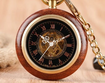 Wood Mechanical Pocket Watch Vintage Carving Exquisite Fashion Hand Winding Fob Retro Steampunk Classic Gift Trendy Pendant Men New Time