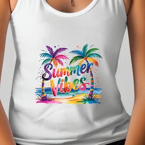 Neon Summer Vibes Tank Top, Palm Trees and Sunset, Retro Sunset Tank, Neon Summer, Vacation Vibes Tank, Tropical Beach Vibes, Summer Vibes