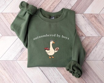 Outnumbered by Boys Duck Sweatshirt, Funny Mom Shirt with Football and Truck Design, Personalized Family Apparel