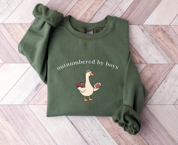 Outnumbered by Boys Duck Sweatshirt, Funny Mom Shirt with Football and Truck Design, Personalized Family Apparel