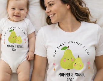Personalised First Mother's Day Shirt, Sweatshirt & Hoodie, Bodysuit Gift, Funny Mummy Outfit, Matching Mom and Baby