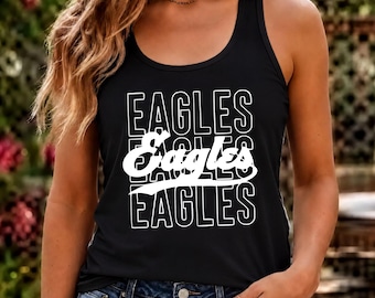 Eagles Mascot Racerback Tank Top, School Spirit Tank, Game Day Fan Tank, Eagle Pride Graphic Top, Sports Mom Team Apparel