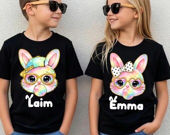 Personalized Easter Bunny Shirt, Sweatshirt ,Hoodie for Kids, Custom Name, Faux Crochet Ears, Outfit Both