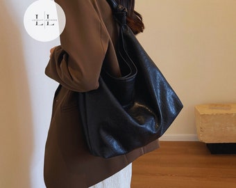 Soft Leather Slouchy Hobo Shoulder Bag - Vegan Leather Tote Bag with Magnetic Snap, Large Capacity Hobo Work Bag, Hobo Bag, Tote Bag, Gifts