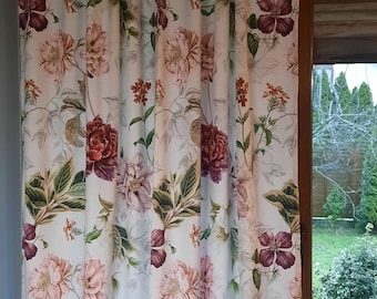Peonia flowers curtain, Velvet flowers curtain, Pink & Ecru flowers curtain, Blackout flowers curtain -1 pcs