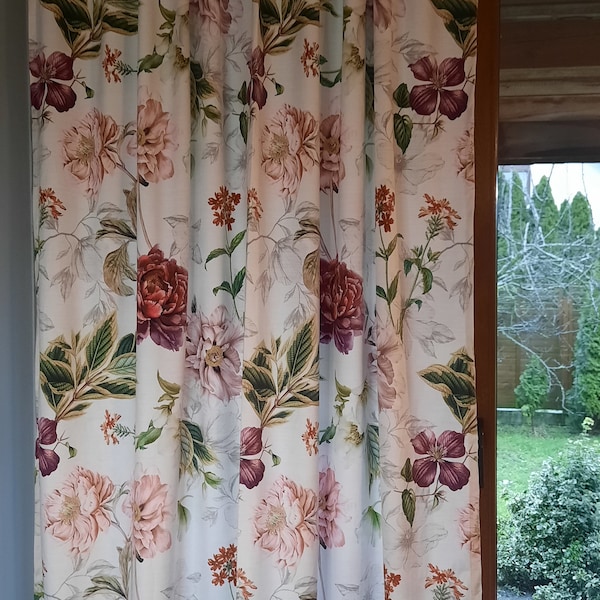 Peonia flowers curtain, Velvet flowers curtain, Pink & Ecru flowers curtain, Blackout flowers curtain -1 pcs