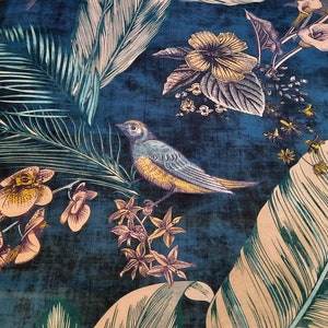 Velvet fabric, Bird velvet upholstery fabric / Boho velvet fabric / Blue velvet fabric 1 meter of fabric 150 cm wide image 7