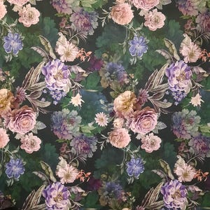 Green and Purple Upholstery Fabric, Flowers Upholstery Fabric, Green ...
