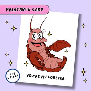 Lobster Love Card | You&#39;re my Lobster | Simpsons Cartoon Inspired | Cute Anniversary Card | Valentine&#39;s Card | Printable | Instant Download