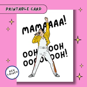 Carte Queen pour maman | Maman | Cadeau pour maman | de voeux | Freddie Mercury | Queen Singing Boho Rhapsody | Imprimable | Téléchargement instantané