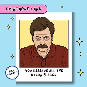 Karte zum Vatertag | Speck und Eier | Ron Swanson Mem | Karte für Papa | Parks and Rec TV-Serie | Grußkarte | Druckbar | Sofort Download