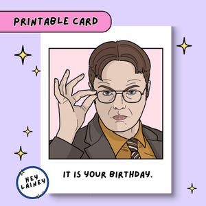 Cartão de aniversário engraçado para imprimir do Dwight Schrute | Cartão Meme do The Office | É seu aniversário | Cartão de programa de TV para ele ou ela | Download instantâneo