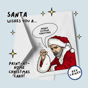 Tarjeta de Navidad de Papá Noel malo para imprimir / Feliz Navidad / Tarjeta divertida de Papá Noel / Tarjeta de felicitación navideña / Descarga digital instantánea