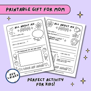 Afdrukbaar Alles over mijn moeder Kleur en activiteit | Leuk kindercadeau voor moeder | Alternatief voor Moederdag of moederverjaardag | Direct downloaden