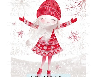Paquete de imágenes prediseñadas navideñas escandinavas, arte popular nórdico (descarga digital)