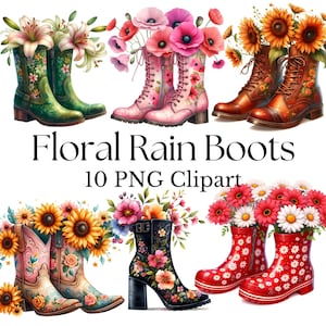 Rain Boots, Floral Wellington Boots Clipart, Spring/Summer Clipart