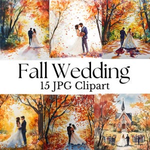 Autumn Wedding Clipart Bundle, 15 Fall Watercolor Bridal Water colour Illustrations, Romantic Seasonal Wedding Art, Instant Digital