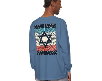 Modern Minimalist Star of David Design  Unisex Garment-dyed Long Sleeve T-Shirt