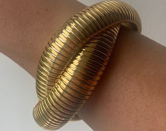 Tubogas Bracelet, Chunky Gold Bangle Bracelet, Double Cobra Bracelet, Vintage Gold Bracelet, Stackable Bracelet, Statement Bracelet, Bangle