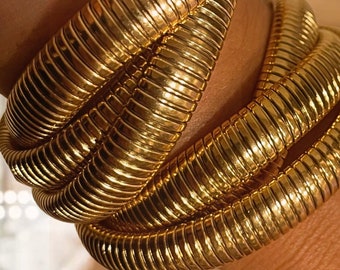 Triple Tubogas Bracelet, Cobra Bracelet, Chunky Gold Bangle Bracelet,  Vintage Gold Bracelet, Statement Bracelet Stackable Bracelet