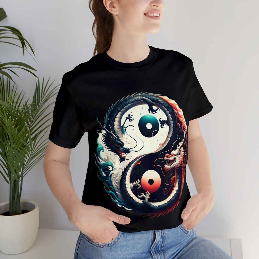 Unique Ying Yang Dragon Tshirt Mystical Balance Tee, Asian Inspired