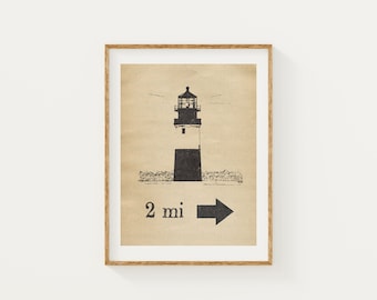 Lighthouse Sign Wall Print, Nautical Poster, Beach House Art Decor