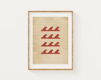 Beach Waves Wall Print, Vintage Coastal Art Poster