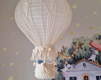 Macrame Hot Air Balloon Night Light: Travel Theme Nursery Decor