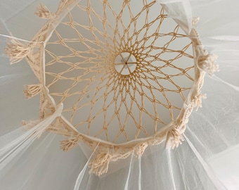 Dosel de cuna de macramé estilo bohemio: mosquitera para decoración de habitación infantil