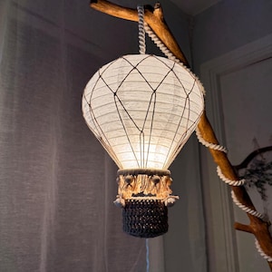 Macrame Hot Air Balloon Night Light: Travel Theme Nursery Decor