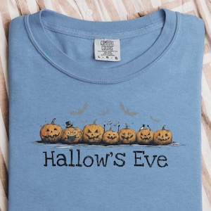 Comfort Colors Retro Monster Tee, Spooky Pumpkins Hallow and #39;s Eve Shirt, Vintage Bat Art Print, Jack O Lantern Fall Graphic T-Shirt image 1