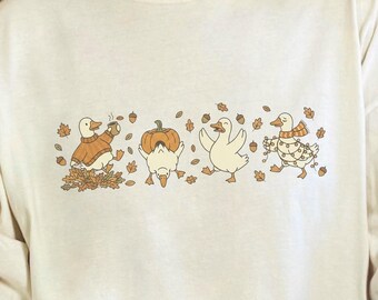 Comfort Colors Cute Goose T-Shirt, Funny Fall Geese Shirt, Autumn Leaves Tee, Silly Crewneck Sweatshirt, Cottagecore Top, Cute Goose Tshirt