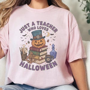Comfort Colors Halloween-Sweatshirt für Lehrerinnen und Lehrer, „Einfach eine Lehrerin, die Halloween liebt“, „Kindergartenlehrerin“, „Gruseliges Lehrer-T-Shirt“