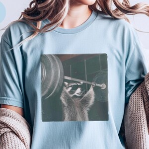 Gym Pumpcover Shirt, Raccoon Bodybuilding Humor Tee, Muscle Mommy Gift, Vintage Graphic Unisex Cotton Blend, Sarcastic Workout Apparel image 1