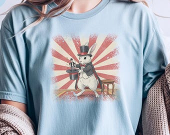 Trollkarlskjorta för kaniner | Rolig kanin-T-shirt | Vintage magisk konst | Djurdesign, Vintage magisk konst, Kaninälskare-gåva, Udda djur-T-shirt