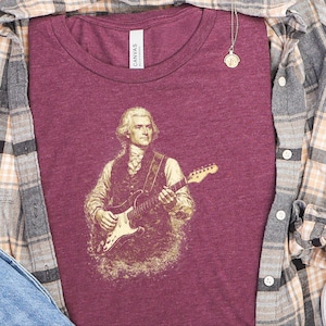 Funny Political Tee, Thomas Jefferson Electric Guitar Vintage Portrait, History Teacher Gift, Retro Music Shirt, Gag Gift for Adults image 1