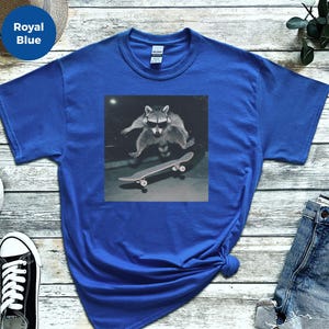 Urban Fashion Look Raccoon, Funny Skatepark Tee | Raccoon At The Skatepark, 90s Skater Gift | Trash Panda Live Fast Eat Trash Retro T-shirt image 1