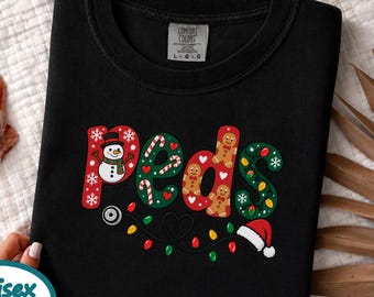 Camiseta navideña para enfermeras pediátricas, camiseta navideña de enfermería, camiseta navideña pediátrica, camiseta navideña para enfermeras pediátricas, camiseta navideña médica
