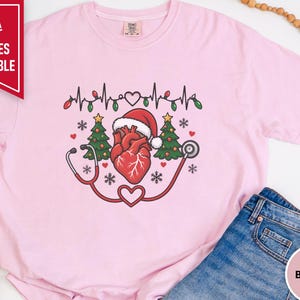 Christmas Nurse Shirt, Cardiac Nurse Christmas Gift, Cardiology Nurse Tee, Heart Anatomy Shirt, Telemetry Tech Shirt, Festive Nurse Top