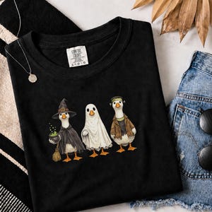 Comfort Colors Spooky Goose Halloween Sweatshirt, Frankenstein Ghostly Geese Outerwear, Birdwatching Spooky Season Sweatshirt, Witch Goose image 1